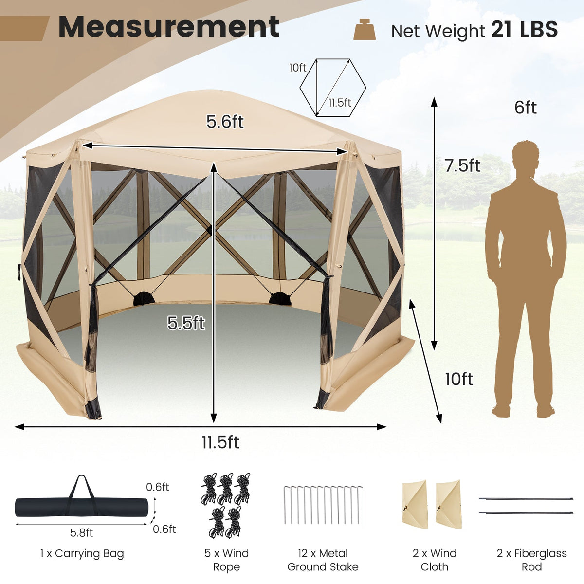 11.5 X 11.5 FT Pop-up Screen House Tent with Portable Carrying Bag
