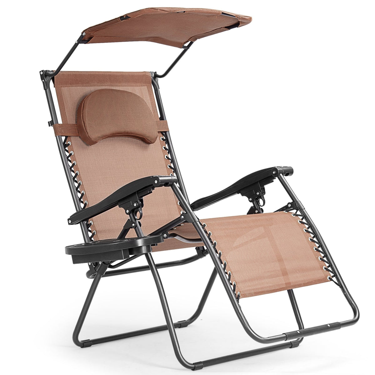 Folding Recliner Lounge Chair with Shade Canopy Cup Holder