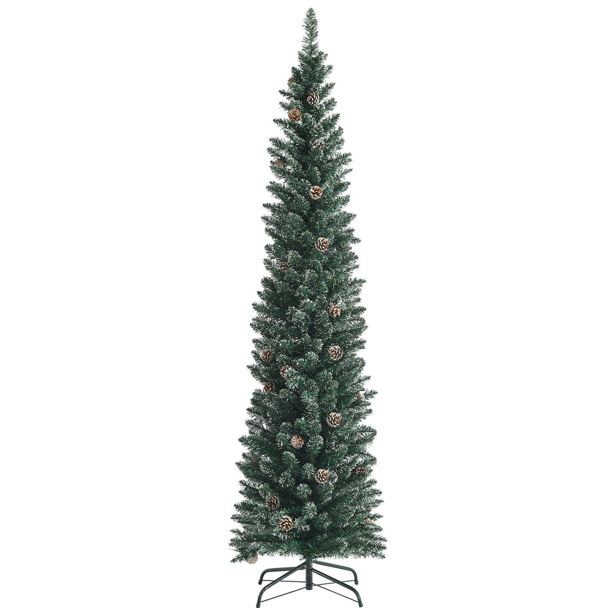 Snowy Artificial Pencil Christmas Tree with Pine Cones