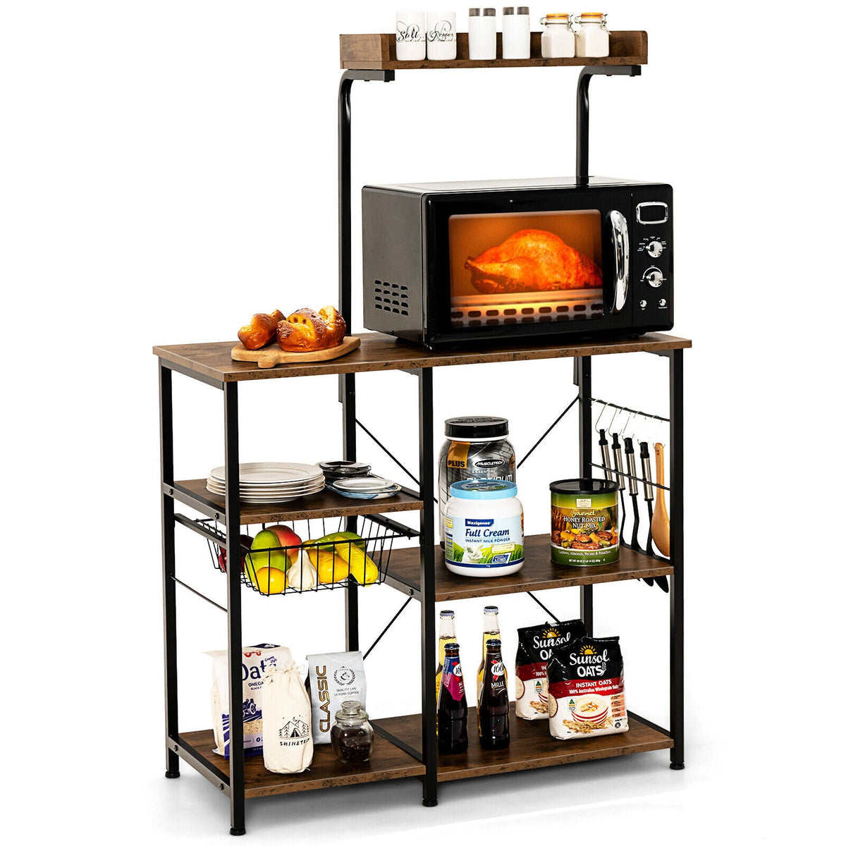 4 Tier Vintage Kitchen Baker's Rack Utility Microwave Stand-Coffee
