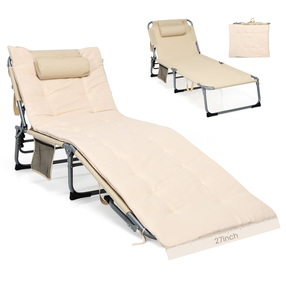 4-Fold Oversize Padded Folding Lounge Chair with Removable Soft Mattress