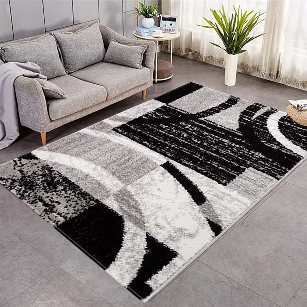 Wine Red Gray Geometric Round Carpet
