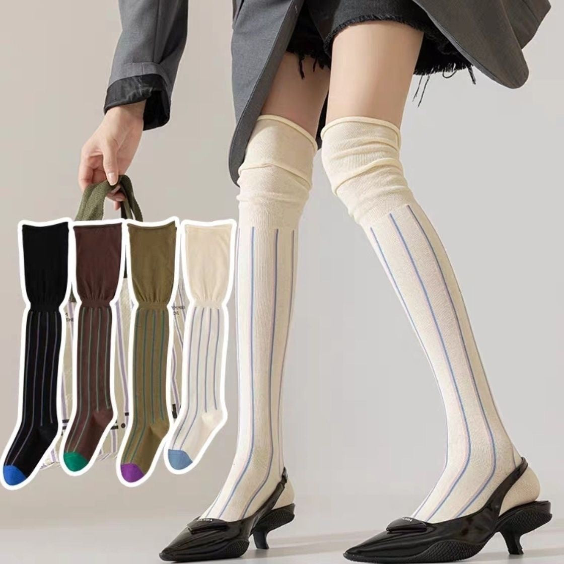 Lady's Colorful Striped Over-the-knee Socks