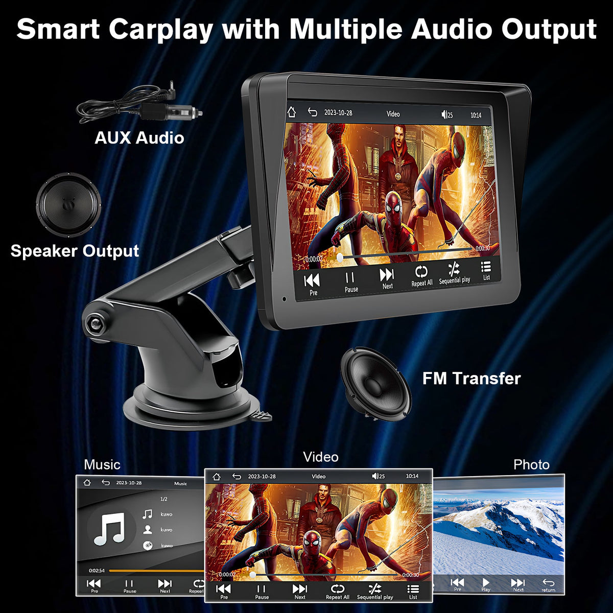 Portable Car Stereo Wireless CarPlay & Android Auto, Car Radio 7inches Touchscreen, Bluetooth5.0, Mirror Link, Maps Navigation, Voice Control, AUX Cable Vehicles My Store