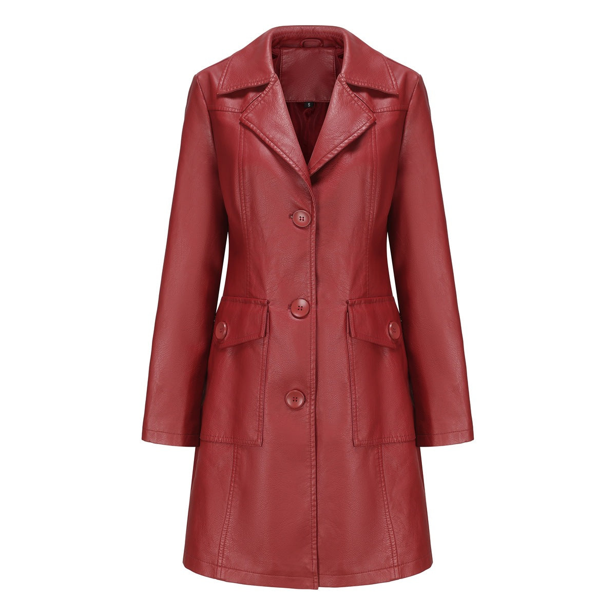 Long Leather Trench Coat Fashionable Outerwear For Women