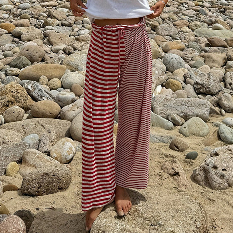 Striped Rags Stitching Wide-leg Pants Women