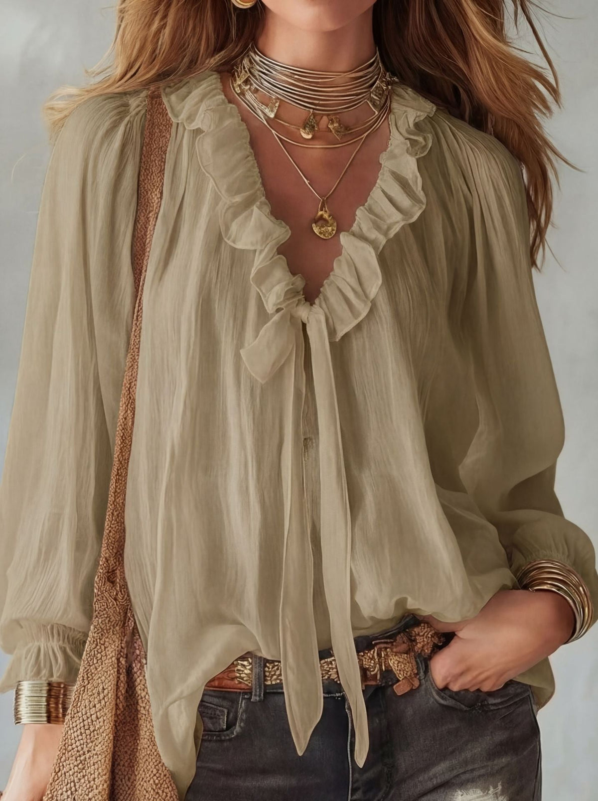 Ladies' Fashion V-neck Loose Shirt Top