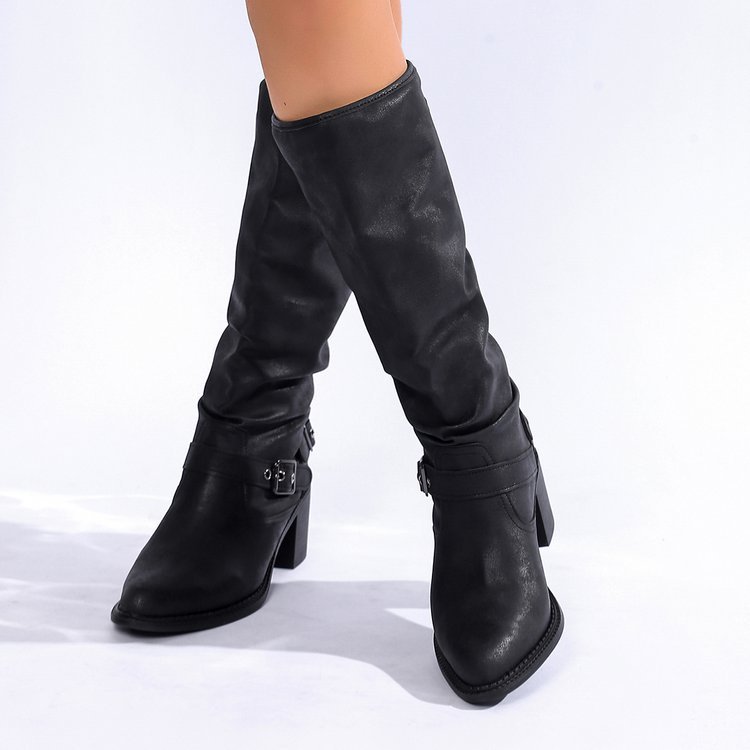 Stylish And Comfortable Buckle Chunky Heel Women's Boots
