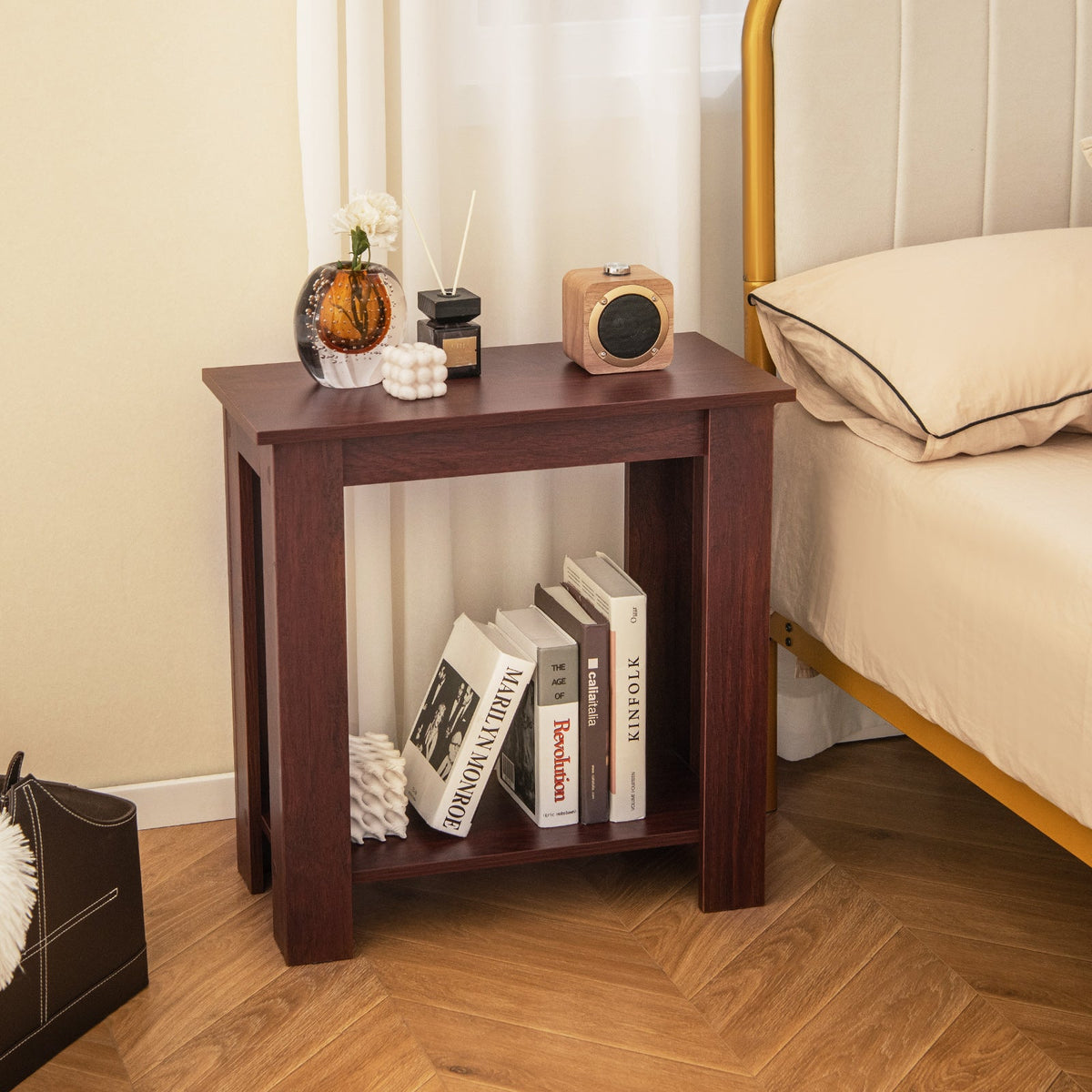 2-Tier Modern Compact End Table with Storage Shelf
