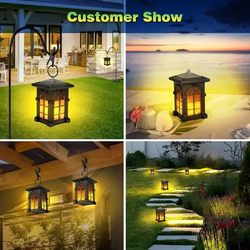 2-Pack: IP65 Waterproof Solar Outdoor Lights With Flickering Flame