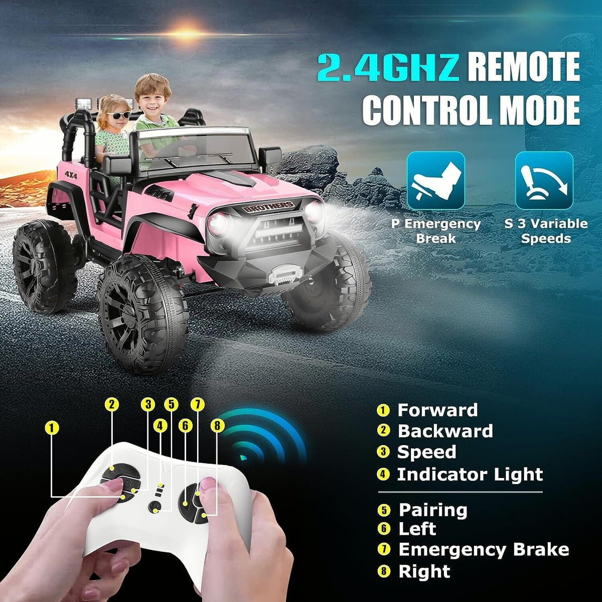 Electric 2-Seater Ride On Car for Kids with Remote Control - Pink, 24V, 2x200W