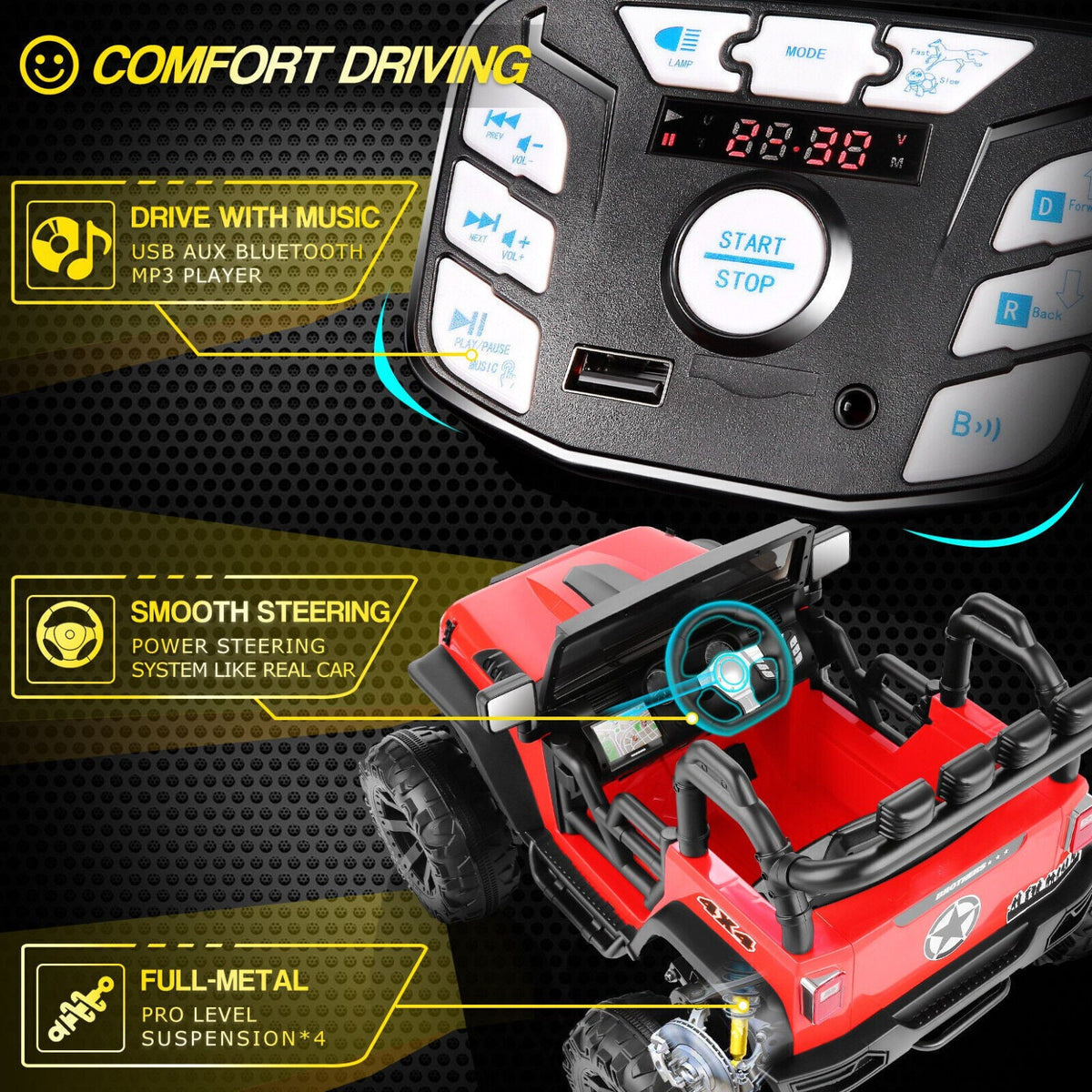 2-Seater 24V Electric Ride-On Truck for Kids with Bluetooth and Remote Control