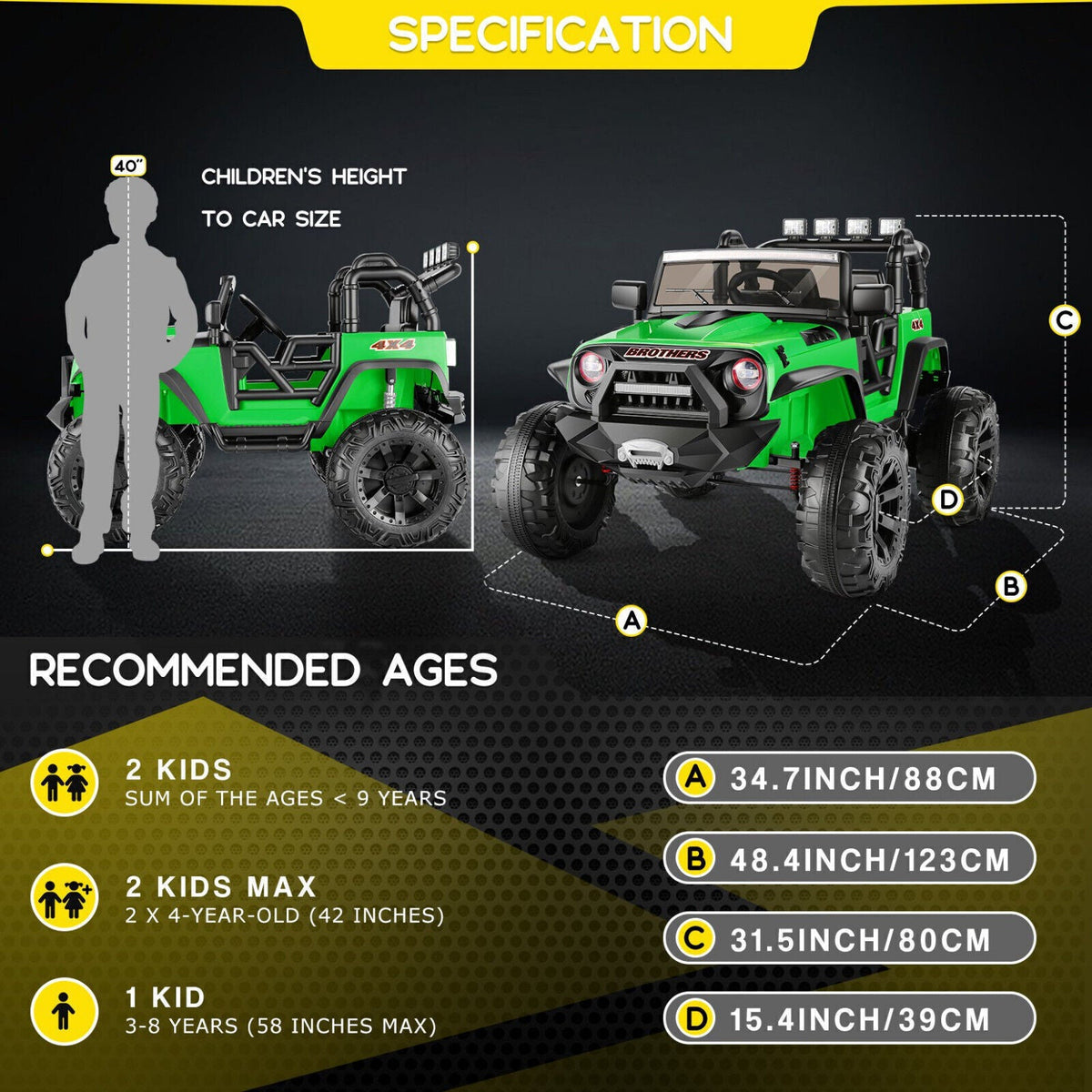 2-Seater 24V Electric Ride-On Truck for Kids with Bluetooth and Remote Control