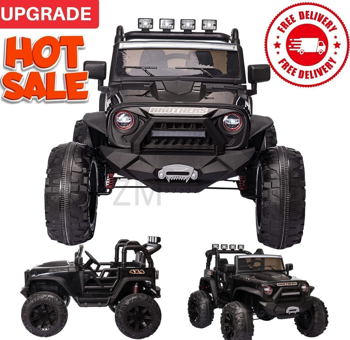 2-Seater 24V Kids Ride-On Truck with Remote Control, LED Lights, and 3-Speed Options