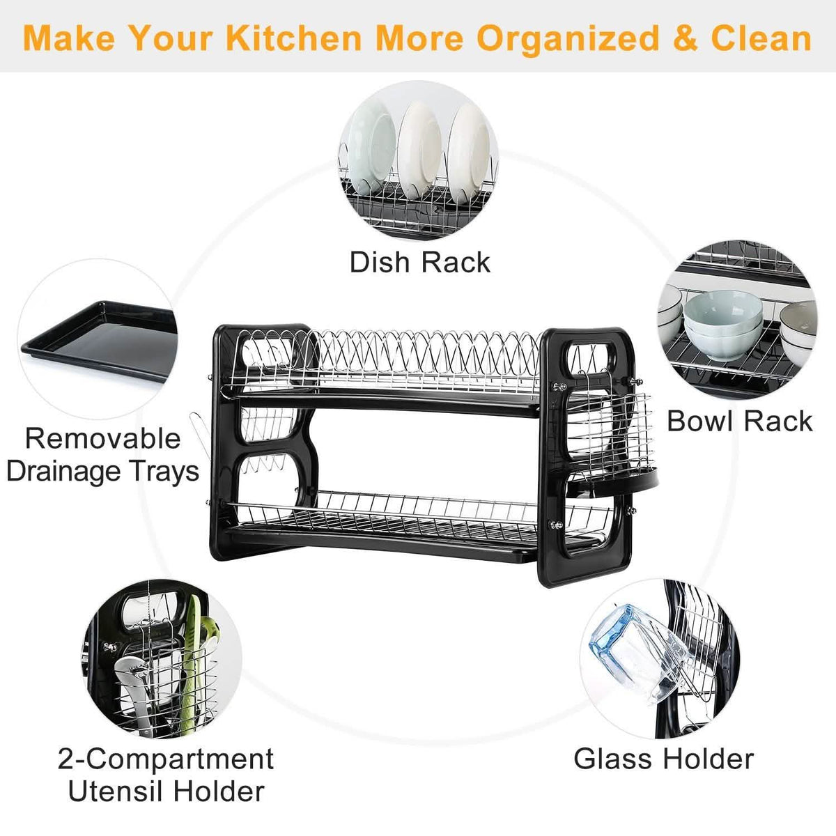 2-Tier Dish Drying Rack Drainboard Set