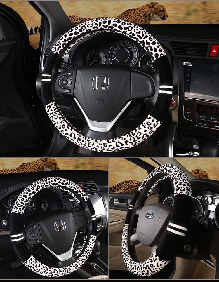 Leopard Print Winter Plush Steering Wheel Cover