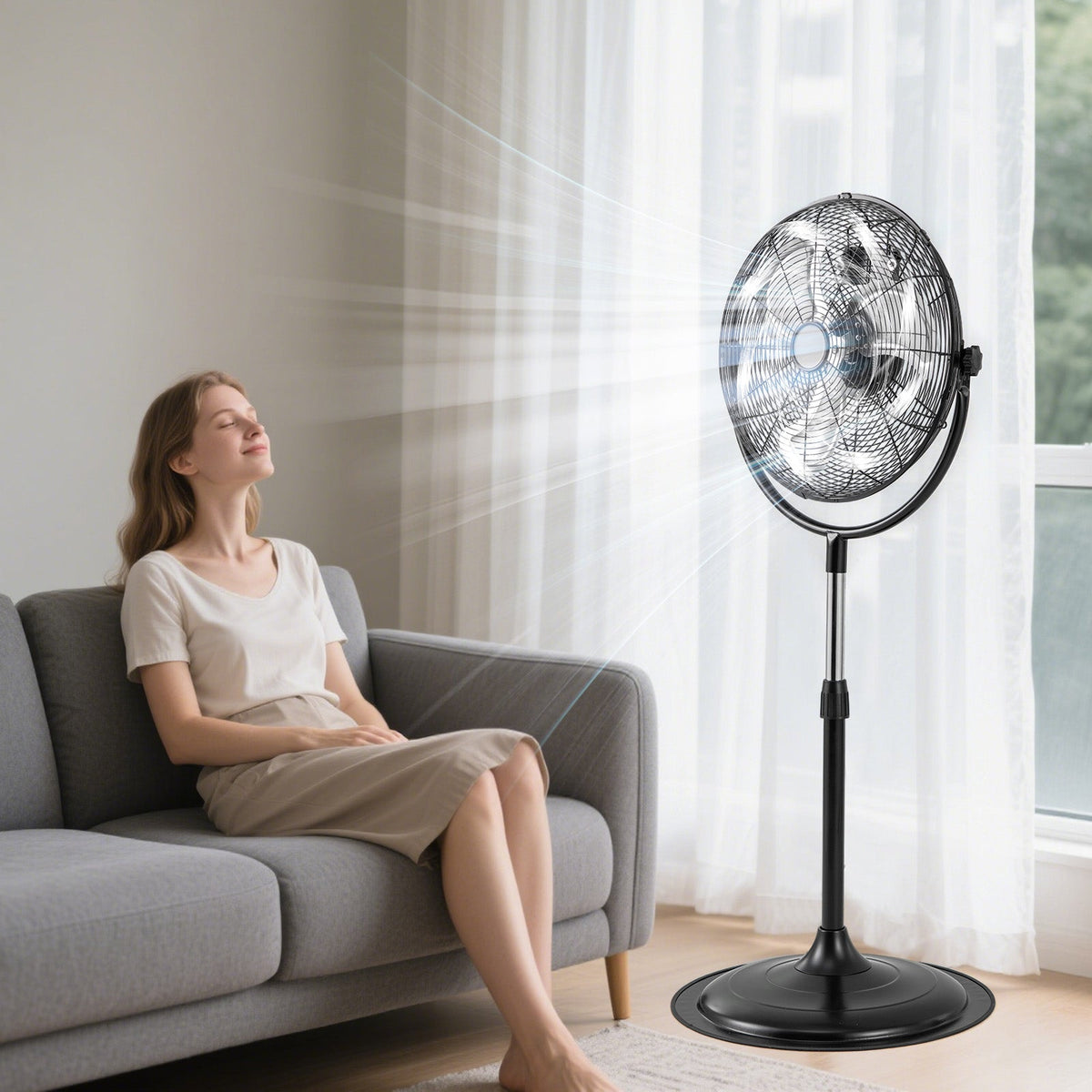 18 Inches High Velocity Pedestal Fan with 3 Speeds and Adjustable Height-Black