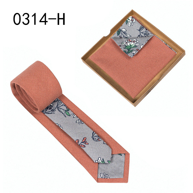 Men's Tie Floral Print Pocket Square Cotton Tie