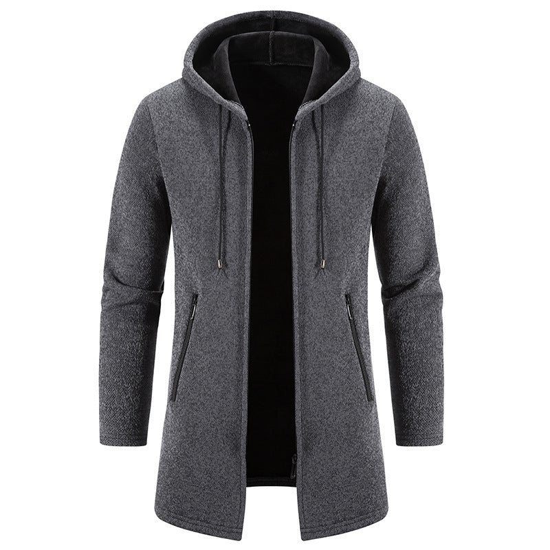 Autumn And Winter Fleece-lined Thickening Trendy Solid Color Men's Cardigan
