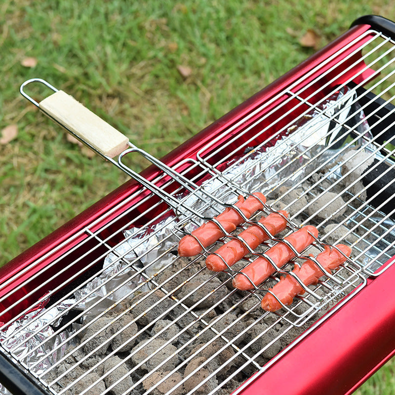 Outdoor Grilling Tools Wooden Handle Clip Rack