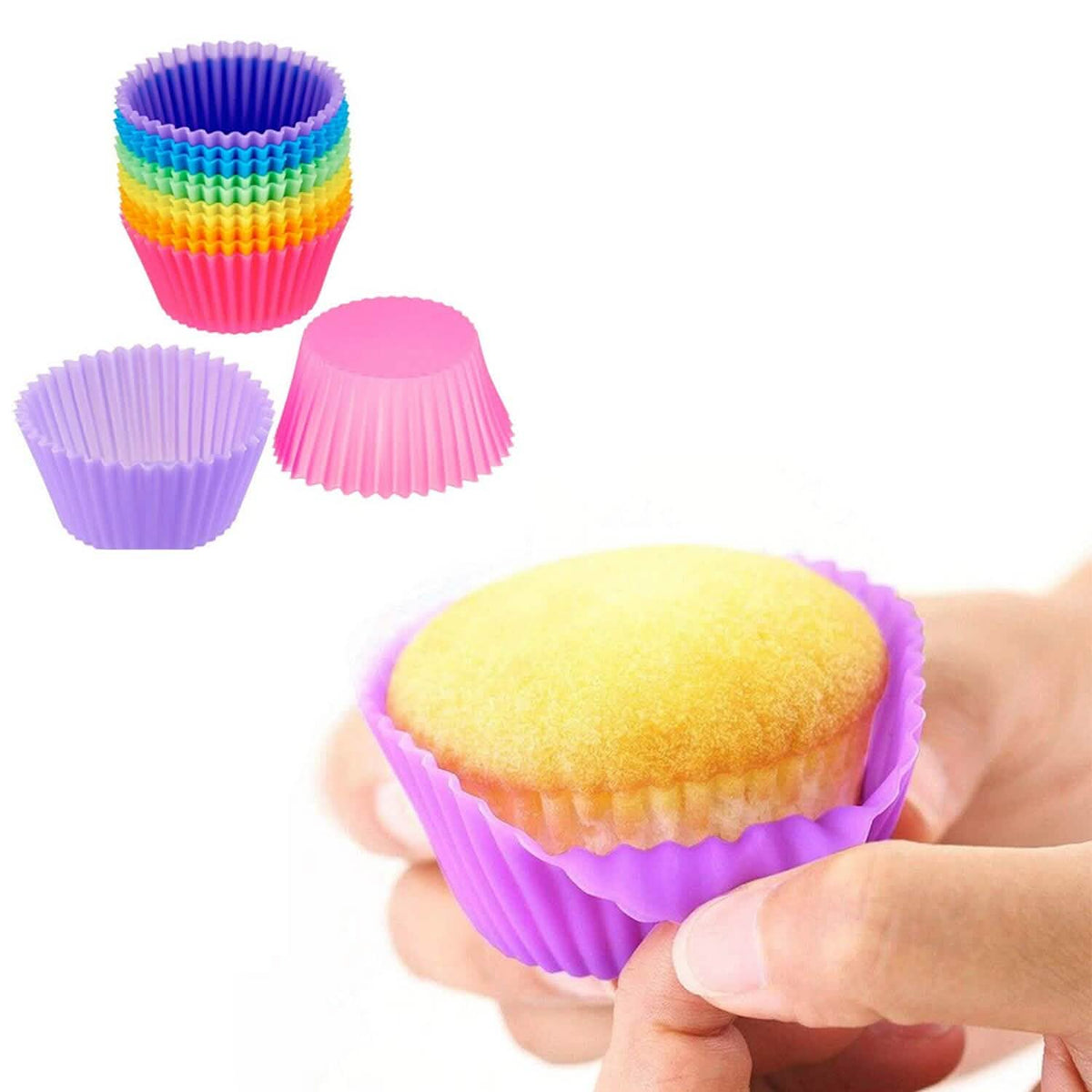 24-Pack: Multicolored Reusable Silicone Baking Cups Liner for Cupcakes and Muffins