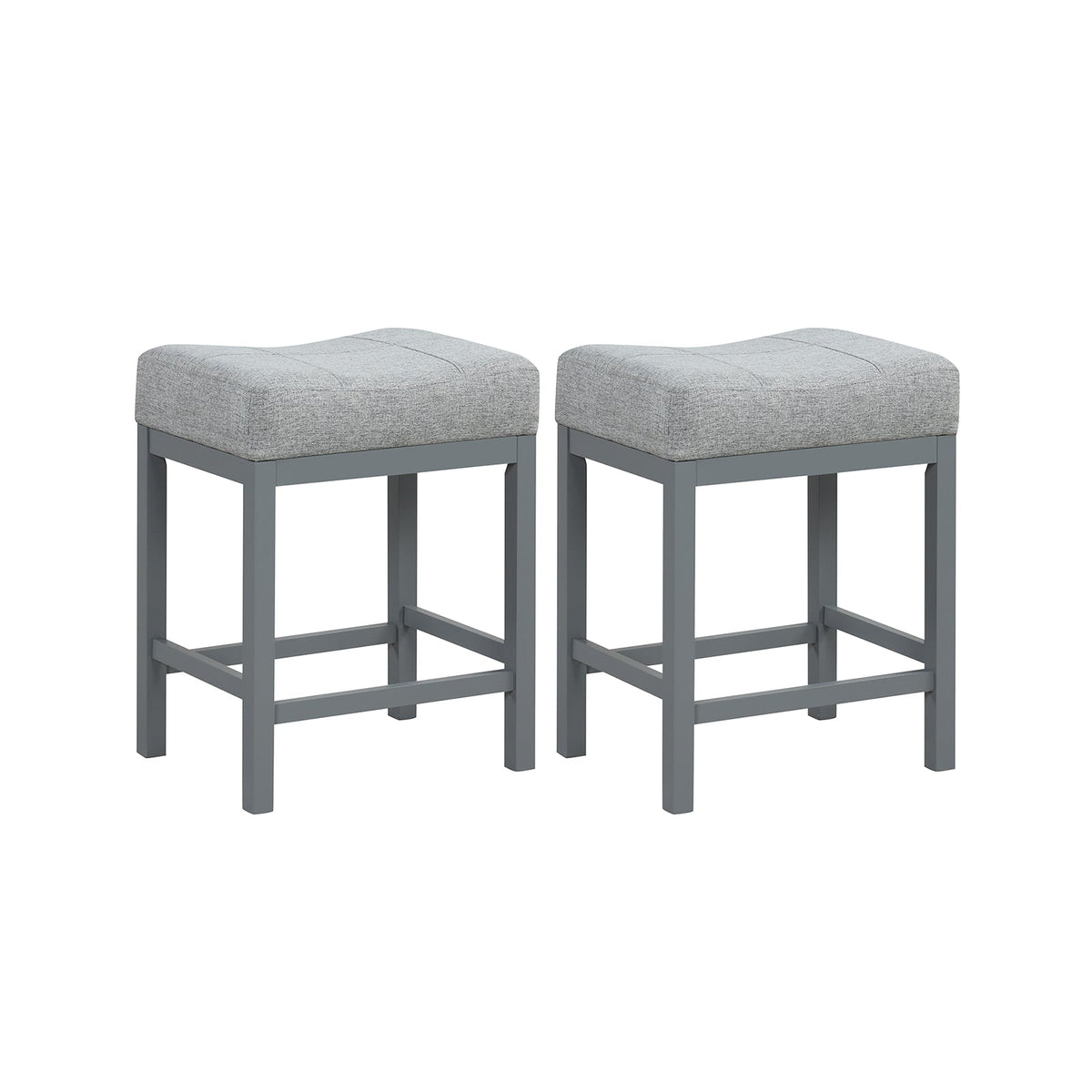 24.5 Inches Linen Fabric Saddle Stools Set of 2 with Cushioned Seat