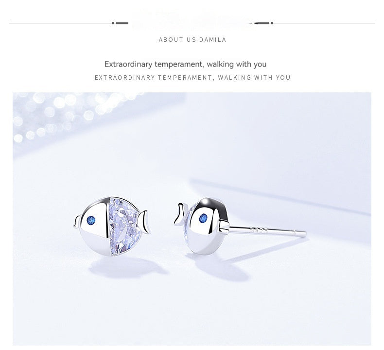 S925 Sterling Silver Kissing Gourami Stud Earrings