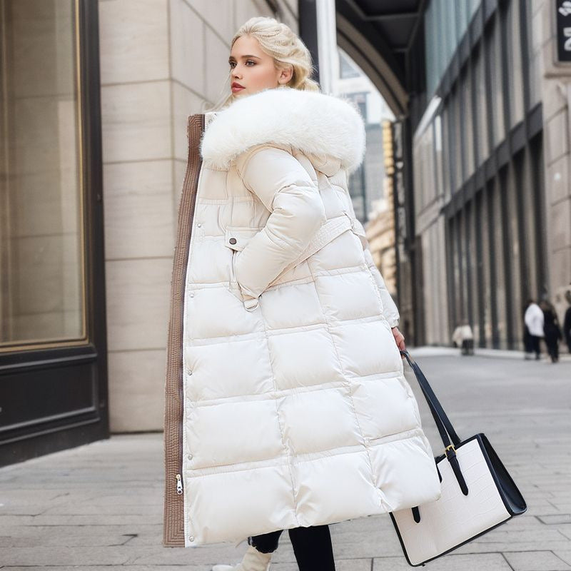 Winter Slim Long Jacket With Fur Hood And Belt Fashion Solid Hooded Coat Warm Clothing For Women My Store
