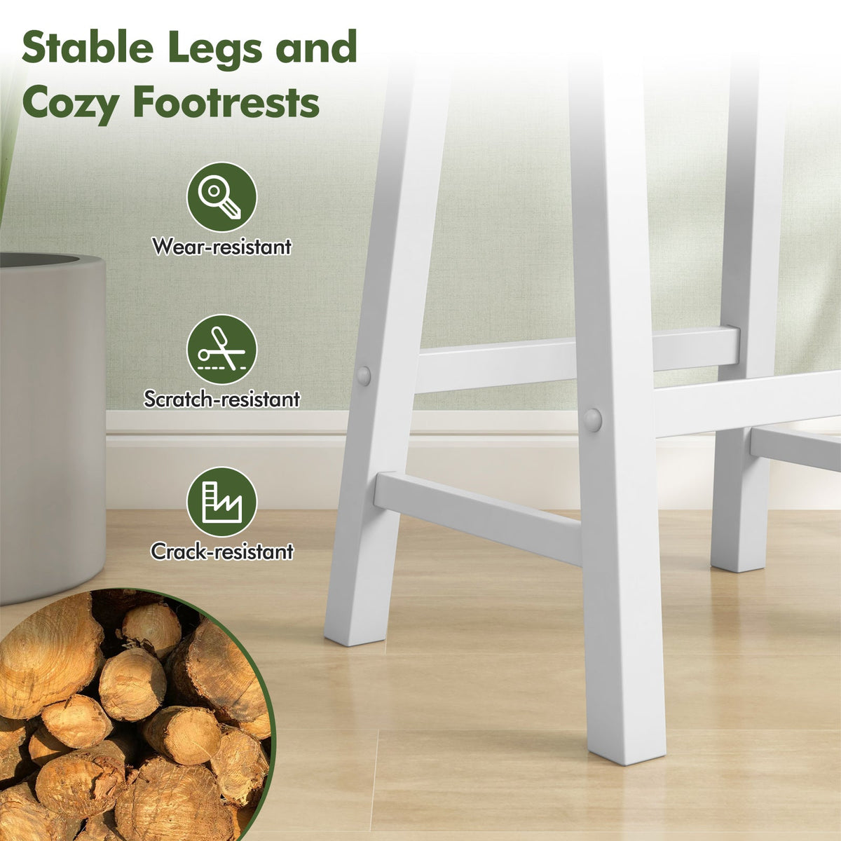 Set of 2 24 Inch Counter Height Stools with Solid Wood Legs