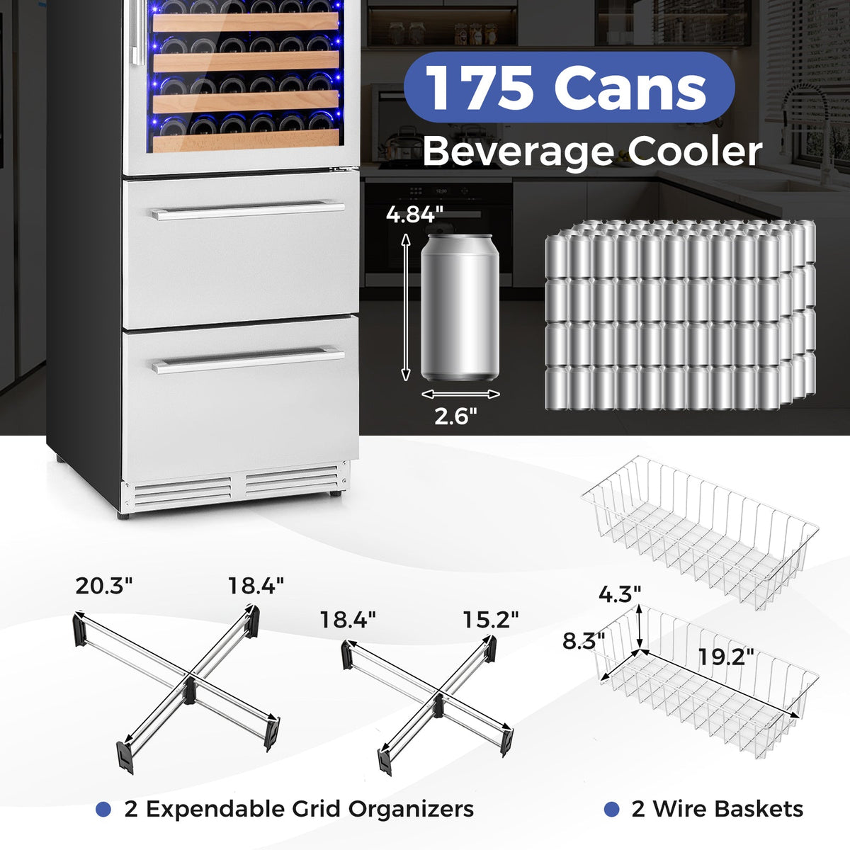 24 Inch Wine and Beverage Refrigerator with Independent Temperature Control-Sliver