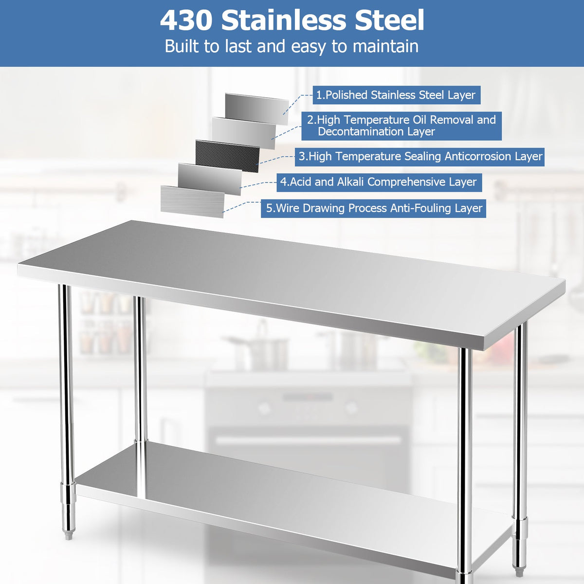 24 x 60 Inches Stainless Steel Kitchen Prep Work Table with Adjustable Undershelf