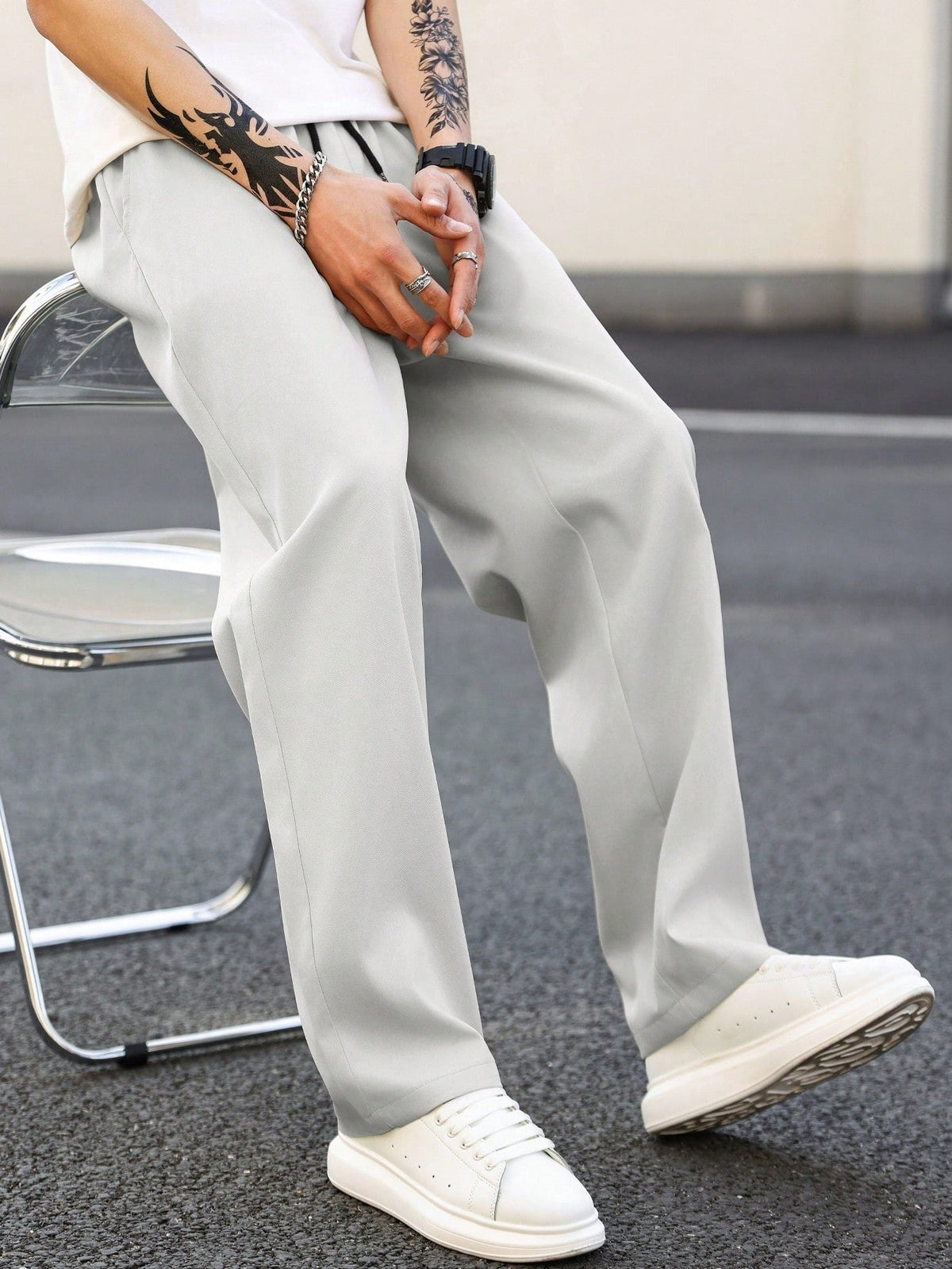 Mens Fashionable Versatile Loose-fit Straight-leg Casual Pants