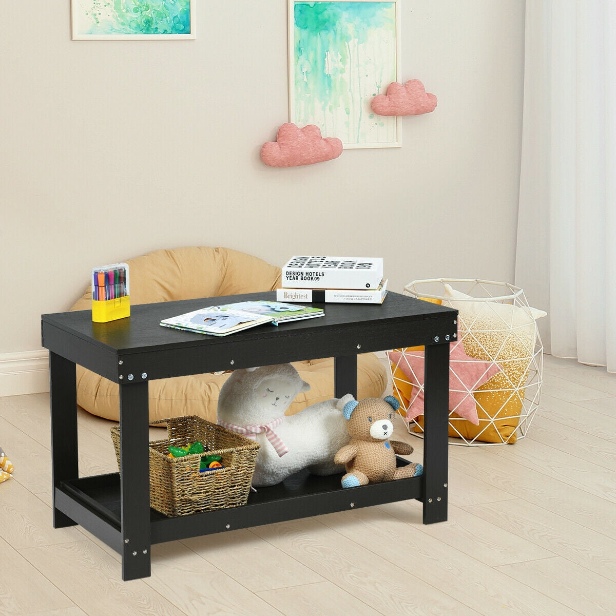 Solid Multifunctional Wood Kids Activity Play Table