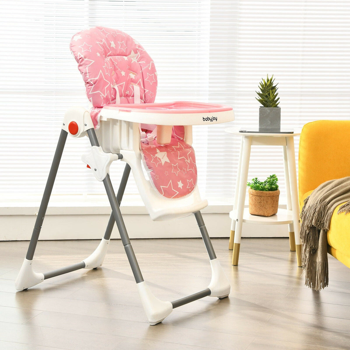 Folding Baby High Dining Chair with 6-Level Height Adjustment-Pink GBruno Store