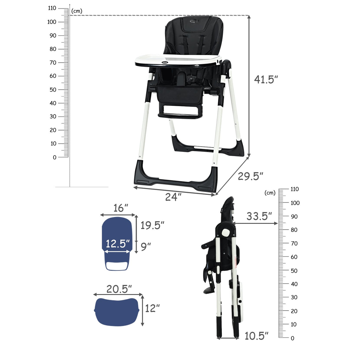Foldable High chair with Multiple Adjustable Backrest