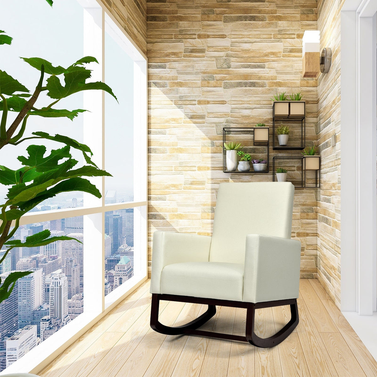 2-in-1 Fabric Upholstered Rocking Chair with Pillow