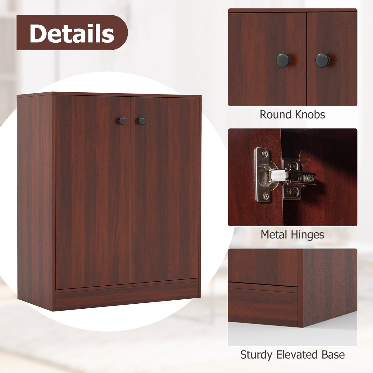 2-Door Modern Floor Storage Cabinet with 3-Tier Shelf