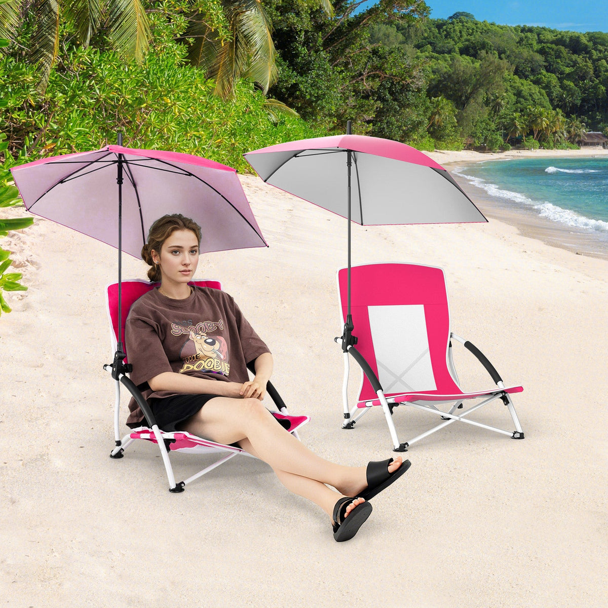 2 Pack Beach Umbrella Chair for Adults with Adjustable Parasol