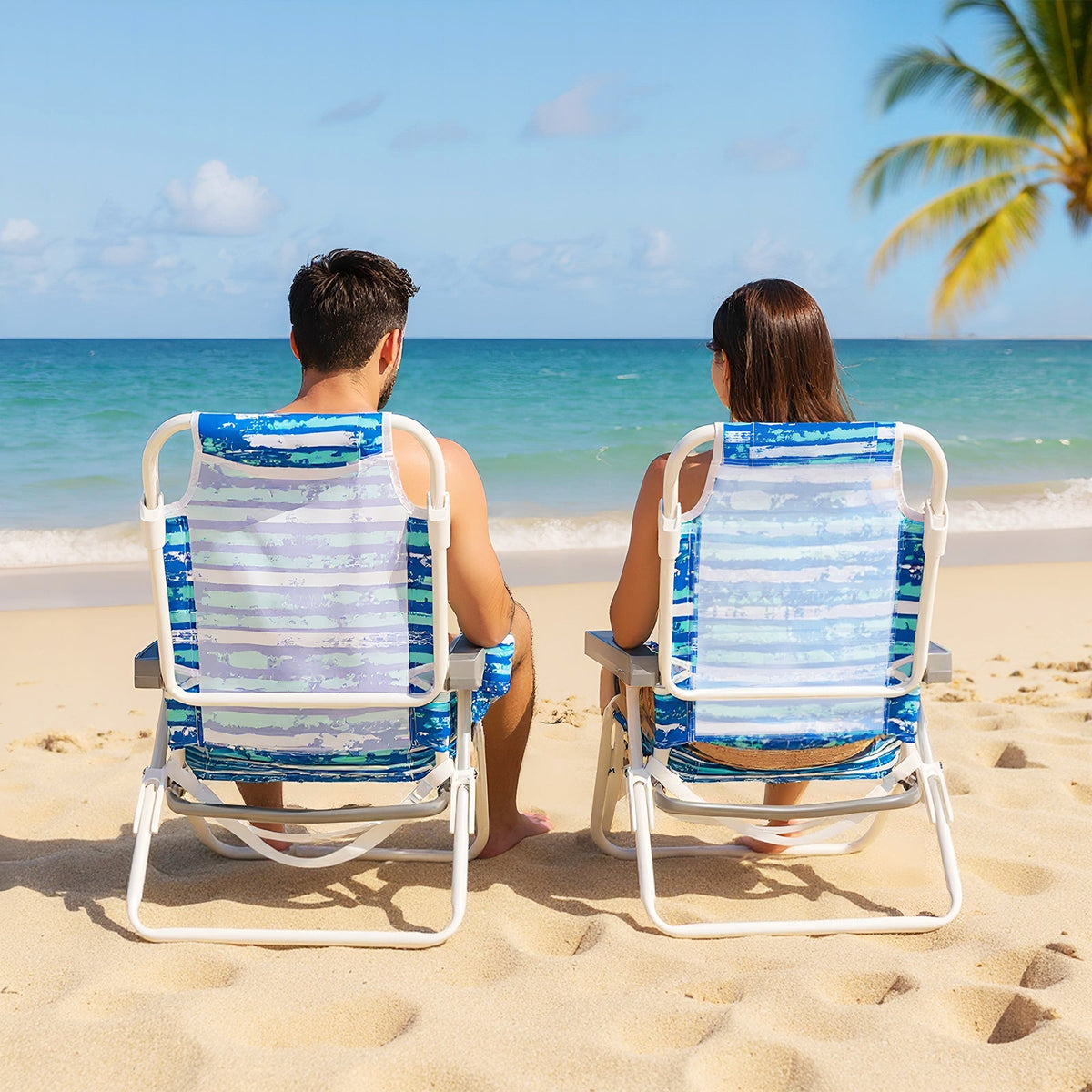 2 Pack Folding Beach Chair with Adjustable Positions and Head Pillow