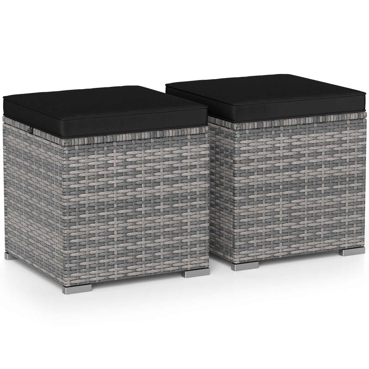 2 Pieces Patio Ottoman with Hidden Storage Space-Mix Grey