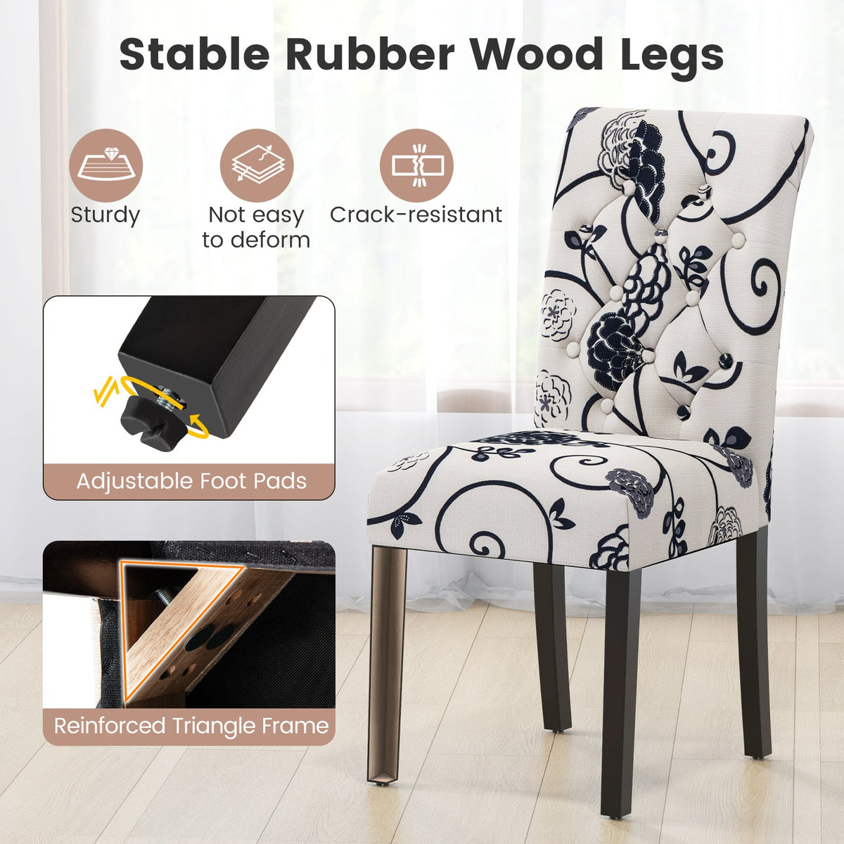 2 Pieces Tufted Dining Chair Set with Adjustable Anti-Slip Foot Pads