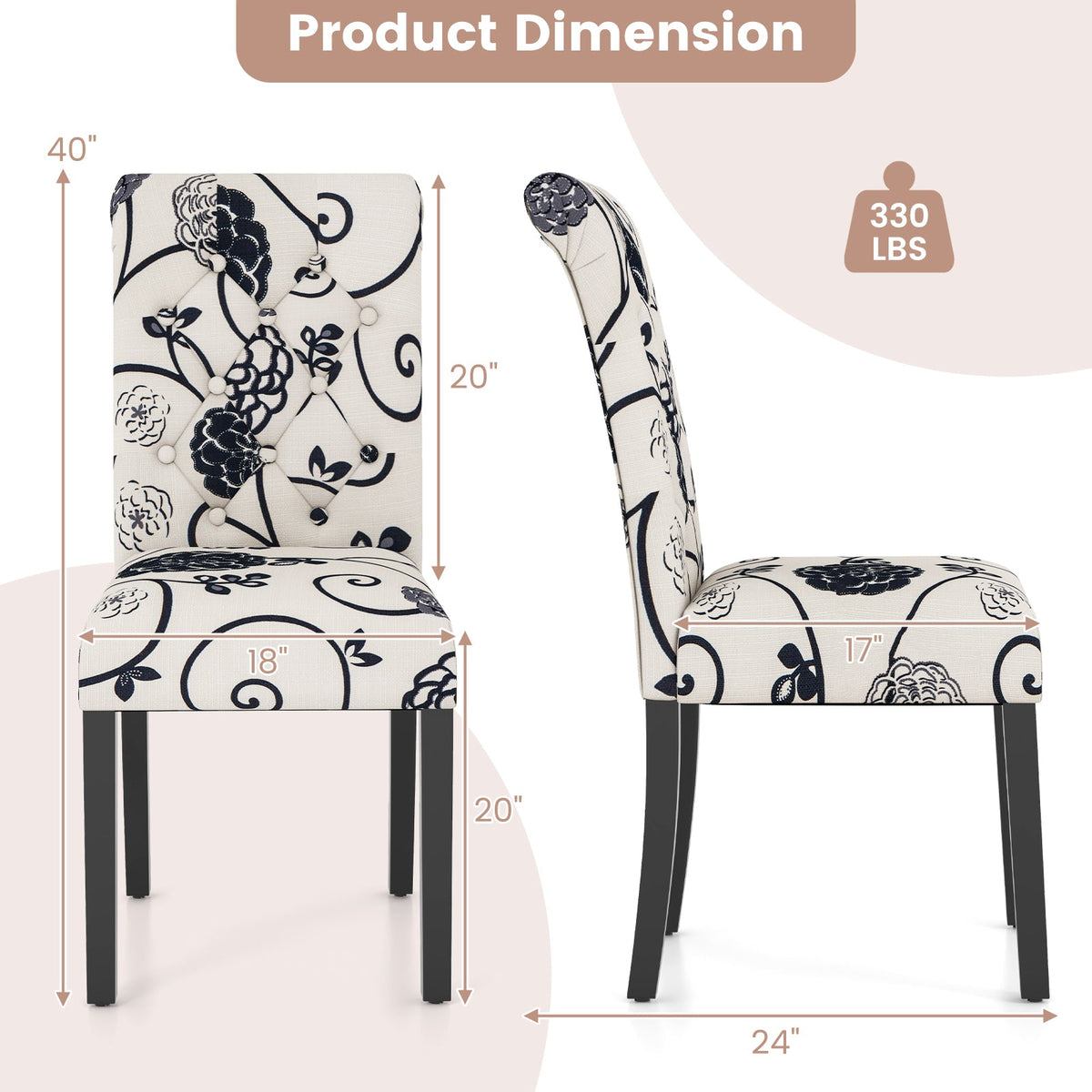 2 Pieces Tufted Dining Chair Set with Adjustable Anti-Slip Foot Pads
