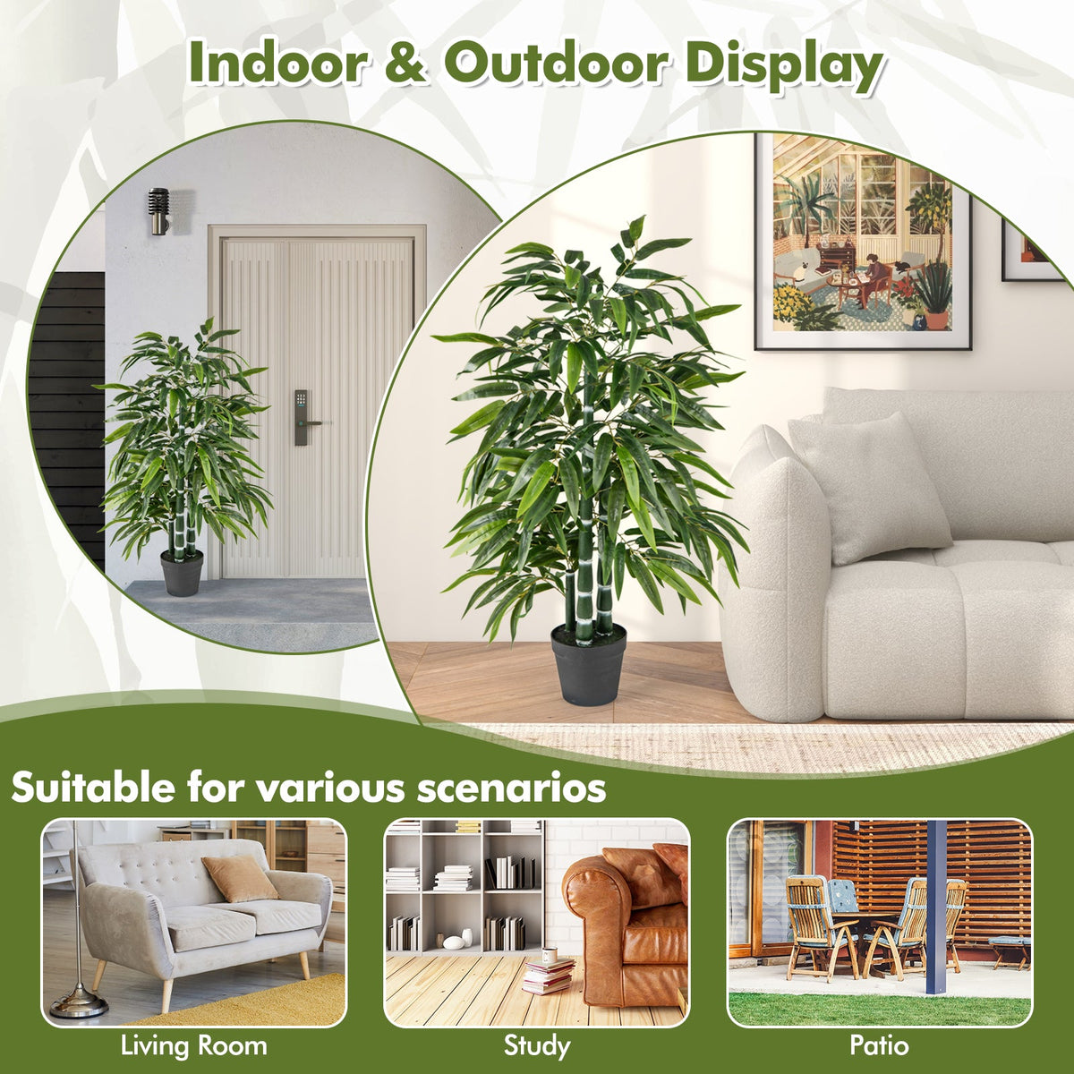 2 Pack Fake Bamboo Leave Tree with 3 PE Bamboo Trunk-Green DirectDeals