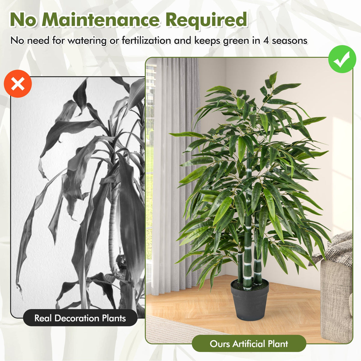 2 Pack Fake Bamboo Leave Tree with 3 PE Bamboo Trunk-Green DirectDeals