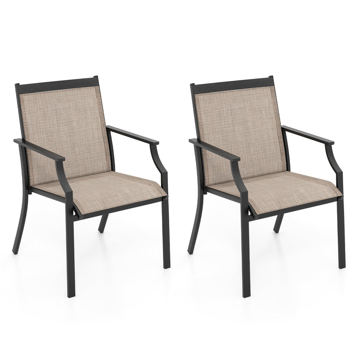 2 Piece Patio Dining Chairs Large Outdoor Chairs with Breathable Seat and Metal Frame