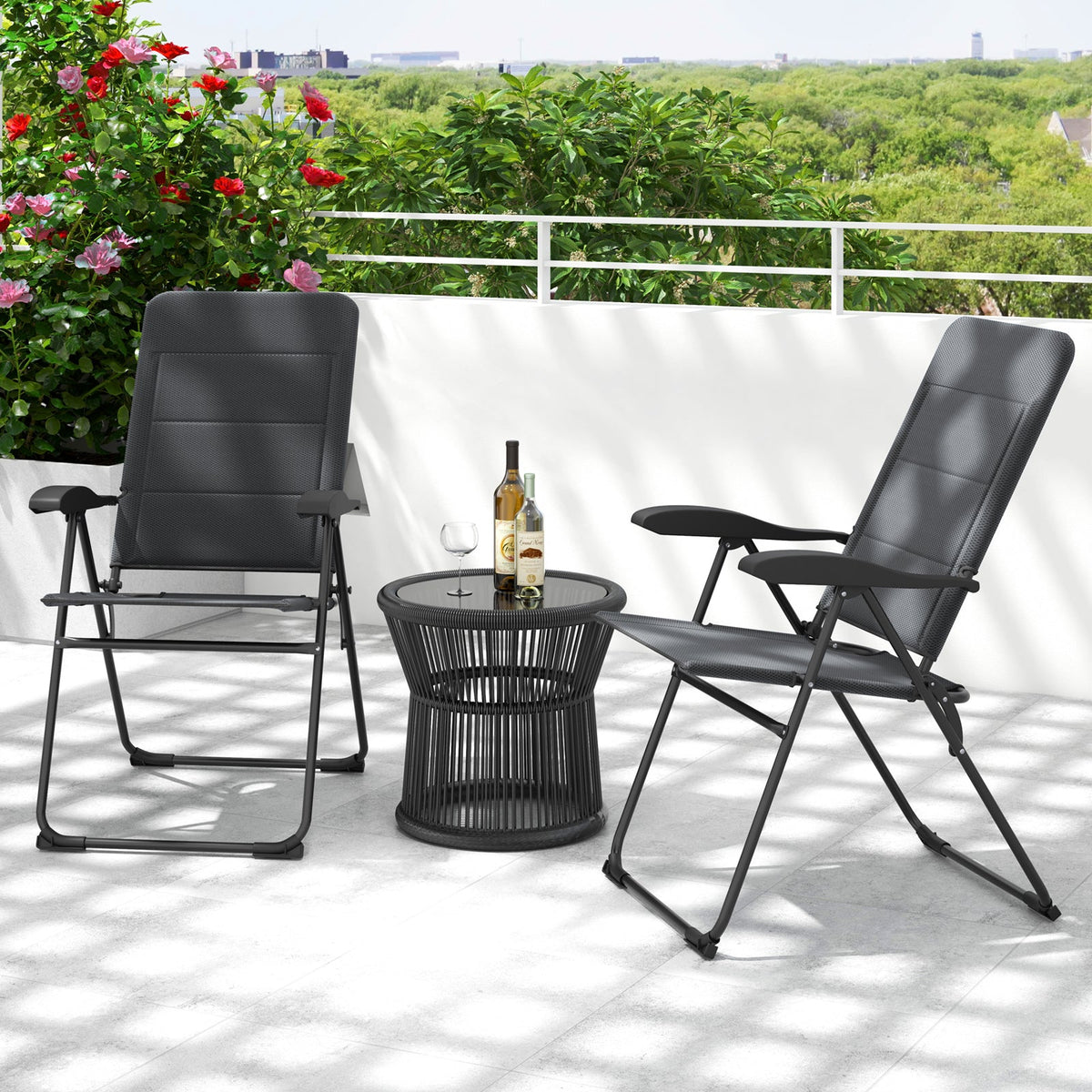 2 Pieces Outdoor Folding Patio Chairs with Adjustable Backrests for Bistro and Backyard