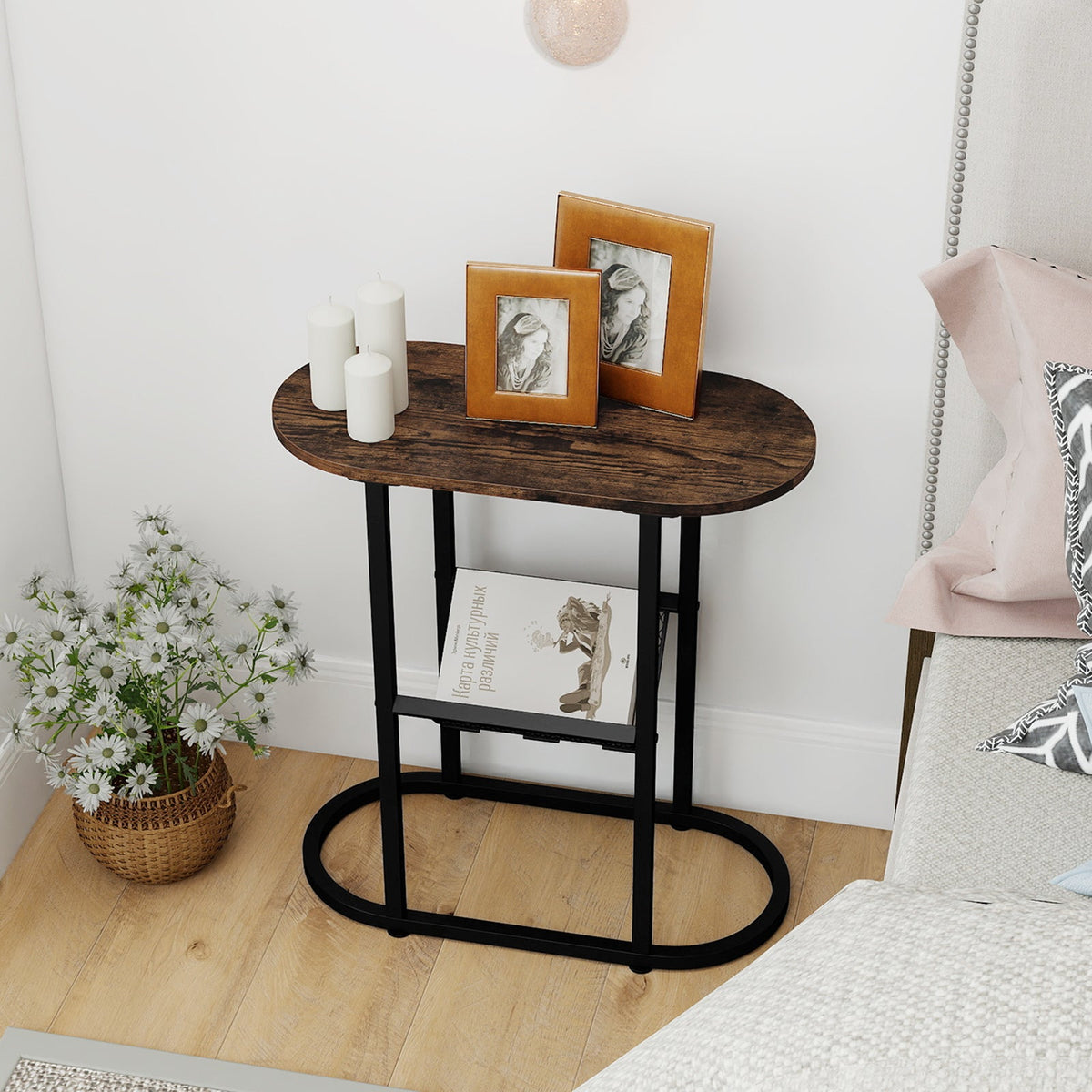 2-tier Oval Narrow Bedside End Table