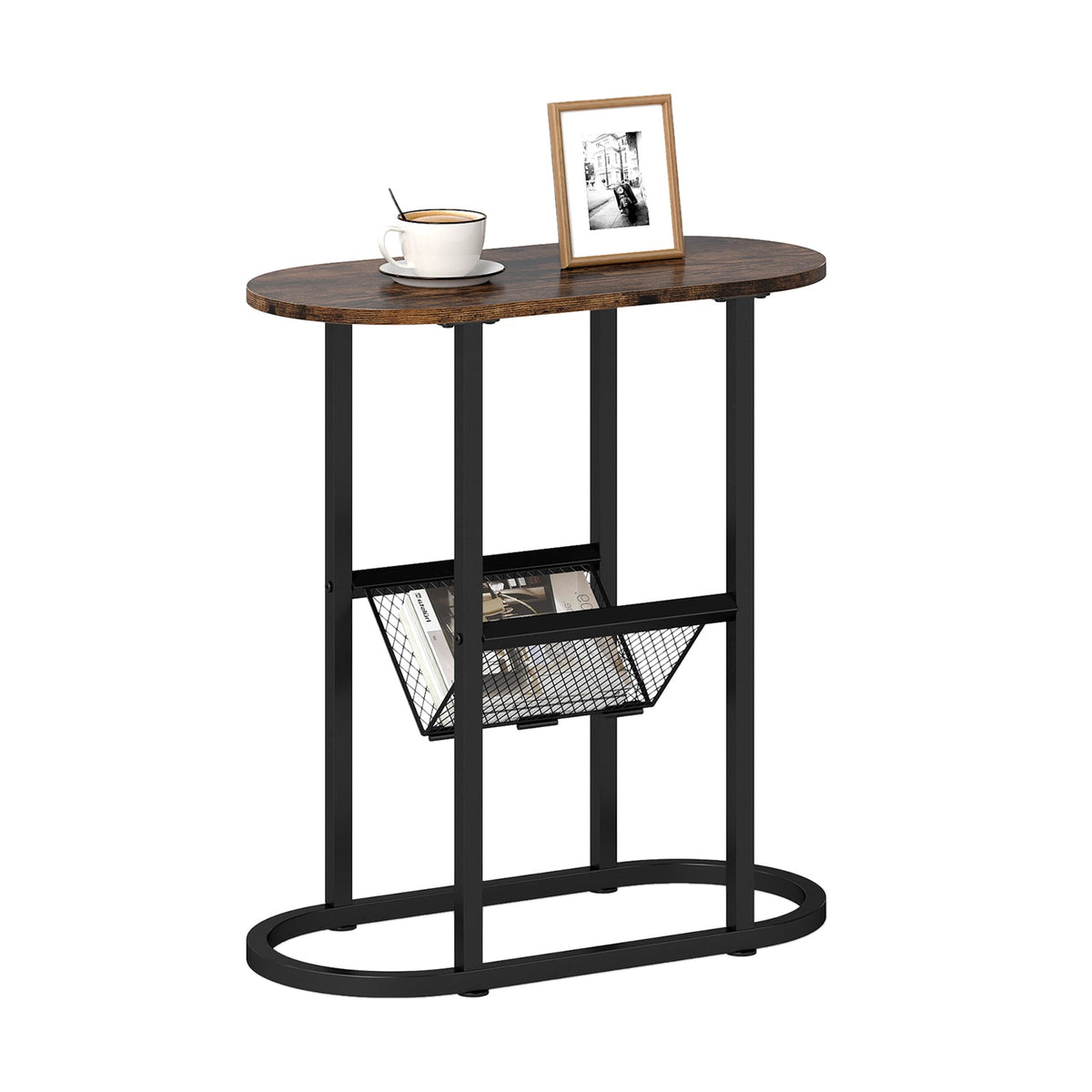 2-tier Oval Narrow Bedside End Table