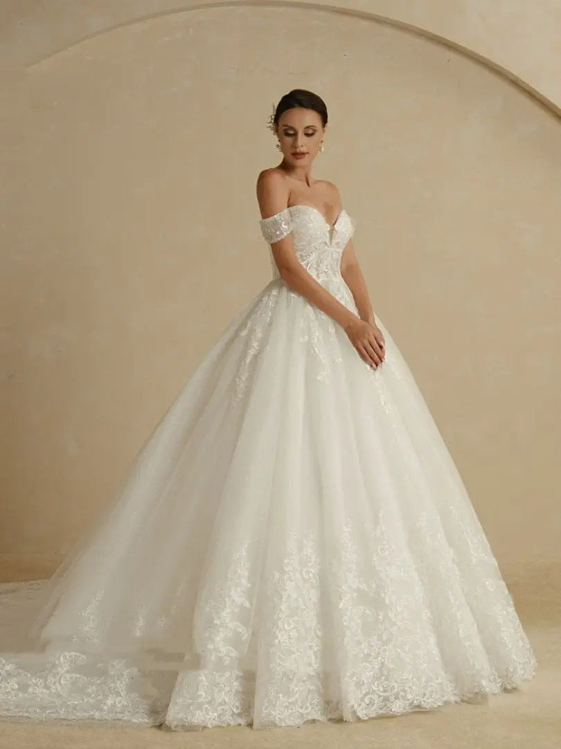 Off-Shoulder French Wedding Dress