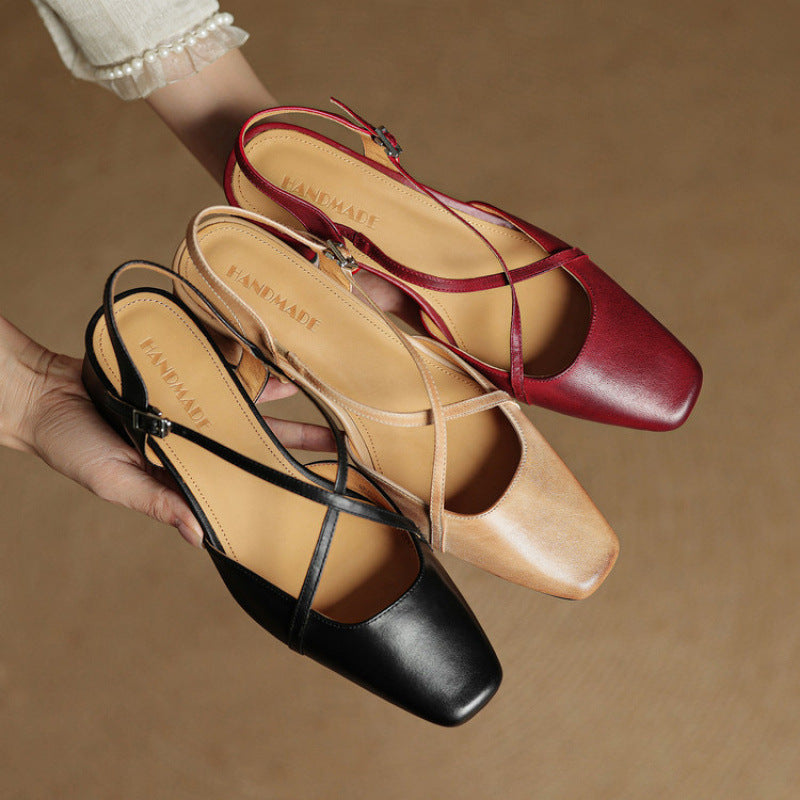 Women's Tendon Soft Bottom Mid Heel Sandals Closed Toe Casual